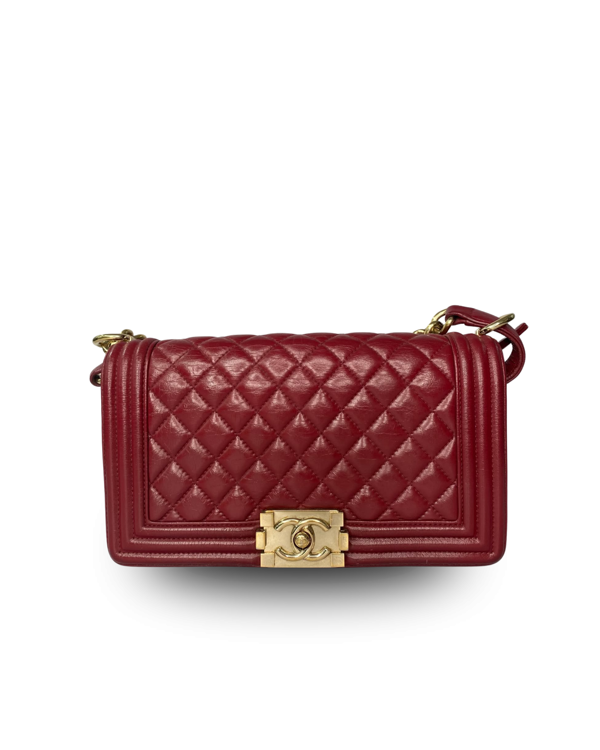 CHANEL LE BOY BAG RED QUILTED LEATHER